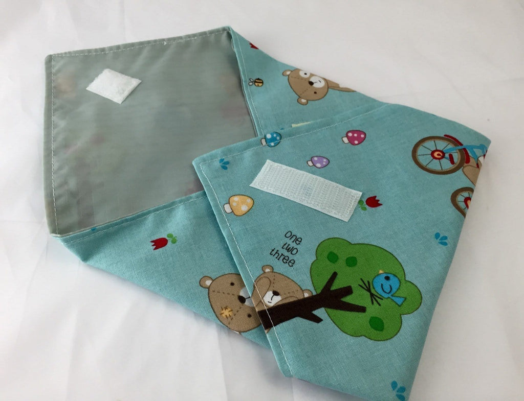 Teddy Bear Sandwich Mat, Blue Reusable Sandwich Bag, Kid's Napkin - EcoHip Custom Designs