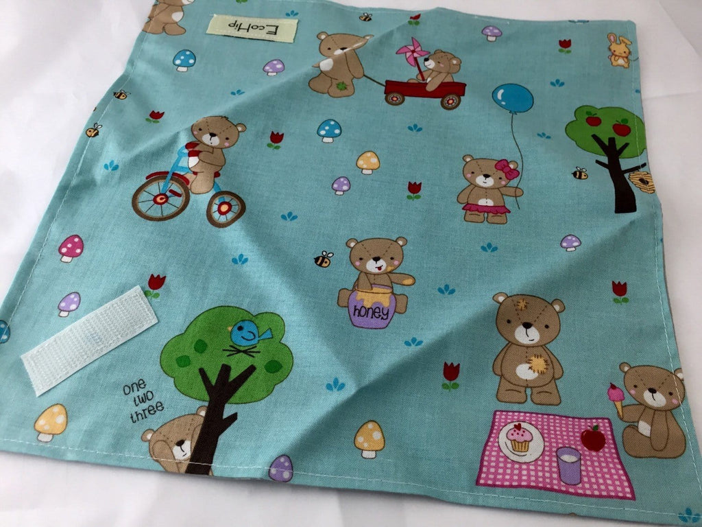 Teddy Bear Sandwich Mat, Blue Reusable Sandwich Bag, Kid's Napkin - EcoHip Custom Designs