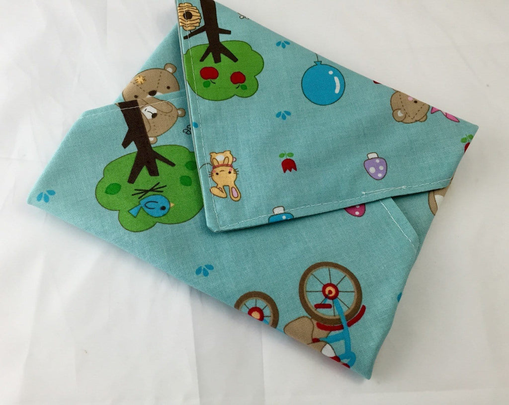 Teddy Bear Sandwich Mat, Blue Reusable Sandwich Bag, Kid's Napkin - EcoHip Custom Designs