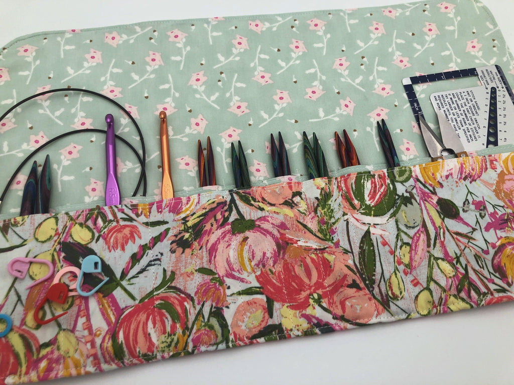 Interchangeable Knitting Needle Case, Fabric Crochet Hook Roll, Knitting Needle Storage, Pink - EcoHip Custom Designs