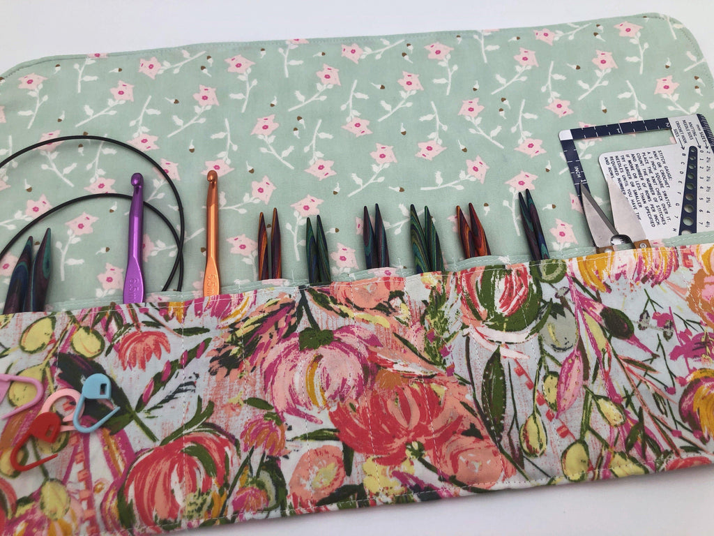 Interchangeable Knitting Needle Case, Fabric Crochet Hook Roll, Knitting Needle Storage, Pink - EcoHip Custom Designs