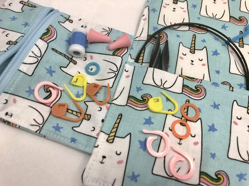 Knitting Needle Case, Interchangeable Knitting Needle Storage, Crochet Hook Roll, Cats - EcoHip Custom Designs