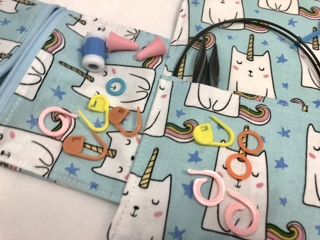 Knitting Needle Case, Interchangeable Knitting Needle Storage, Crochet Hook Roll, Cats - EcoHip Custom Designs