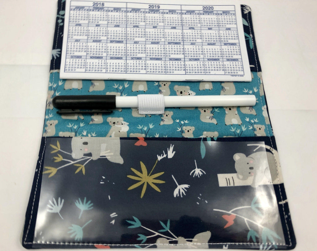 Koala Checkbook Cover, Women’s Duplicate Check Book, Pen Holder, Purse Accessory, Blue - EcoHip Custom Designs