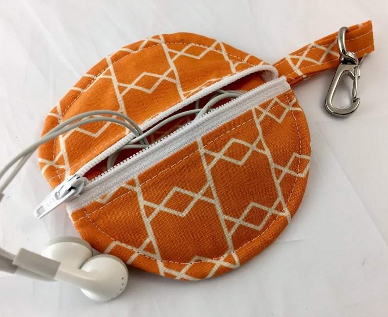 Orange Headphone Case, Striped Earphone Case, Lip Balm Cozy - EcoHip Custom Designs