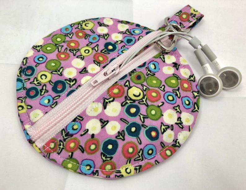 Pink Earphone Case, Earbud Case, Pacifier Pouch, Teacher's Gift, Dots - EcoHip Custom Designs