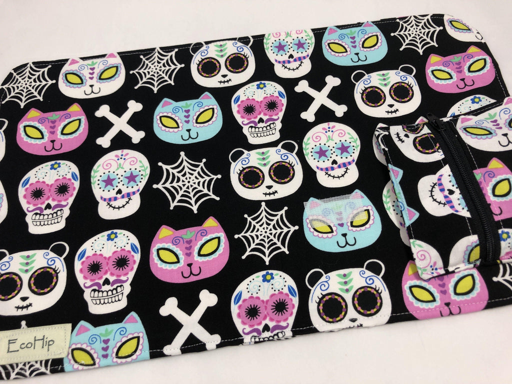 Sugar Skull Interchangeable Knitting Needle Case, Fabric Crochet Hook Roll - EcoHip Custom Designs