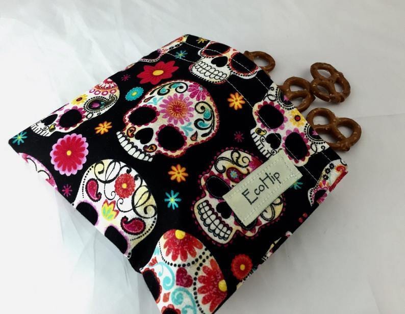 Sugar Skull Snack Bag, School Snack, Day of the Dead Lunch - EcoHip Custom Designs