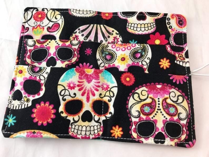 Sugar Skull Tea Wallet, Travel Teabag Holder, Credit Card Organizer, Hot Tea Lovers - EcoHip Custom Designs