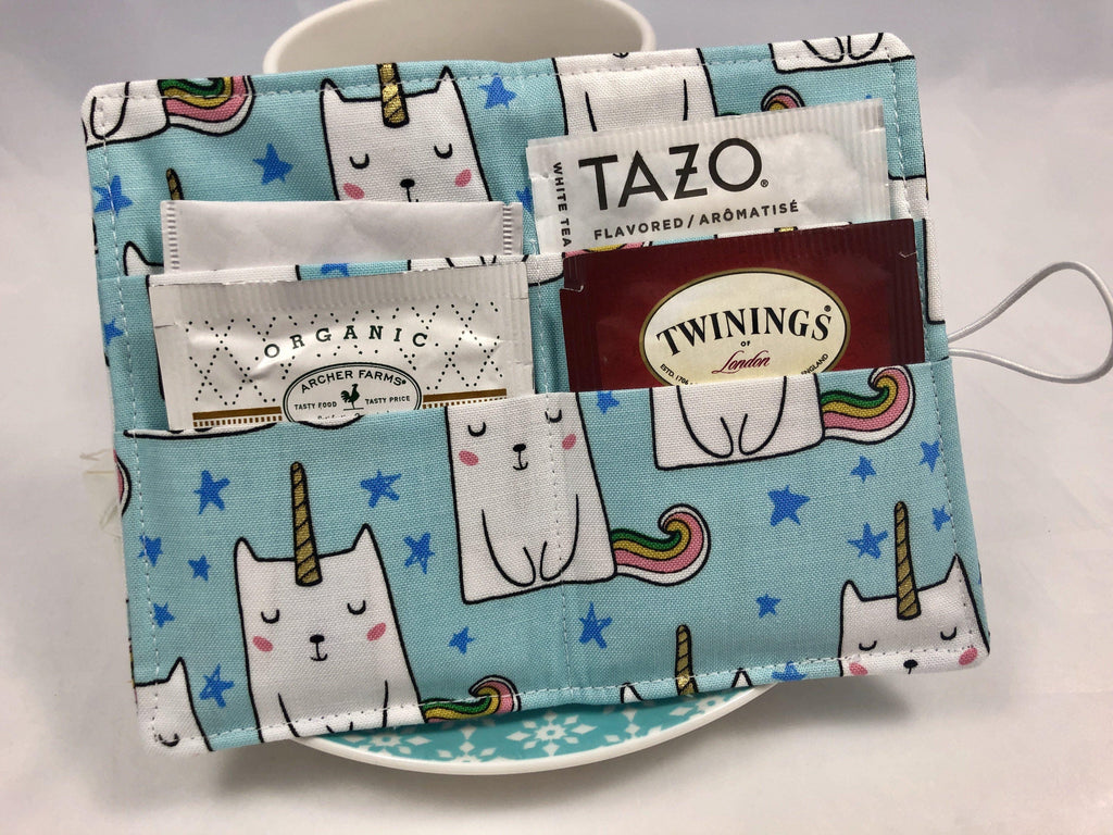 Tea Caddy, Travel Tea Bag Wallet, Gift Card Case, Tea Lover Gift, Caticorn - EcoHip Custom Designs