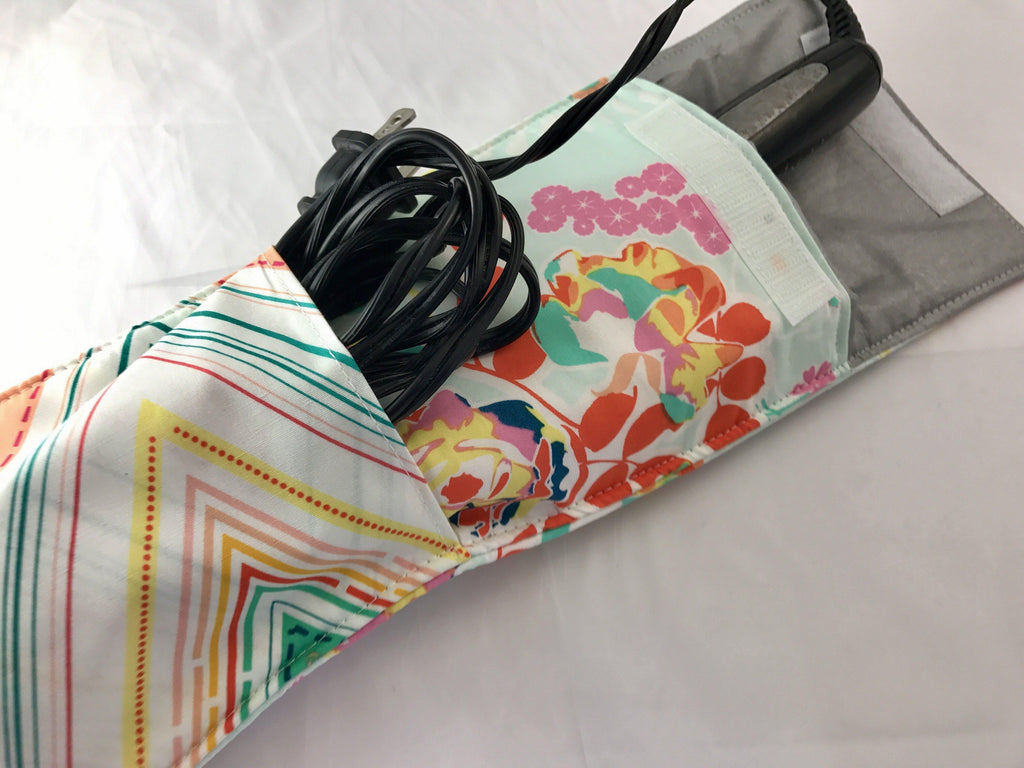 Travel Curling Iron Cover, Hair Straightener Case, Heat-Resistant Bag, Blossom - EcoHip Custom Designs